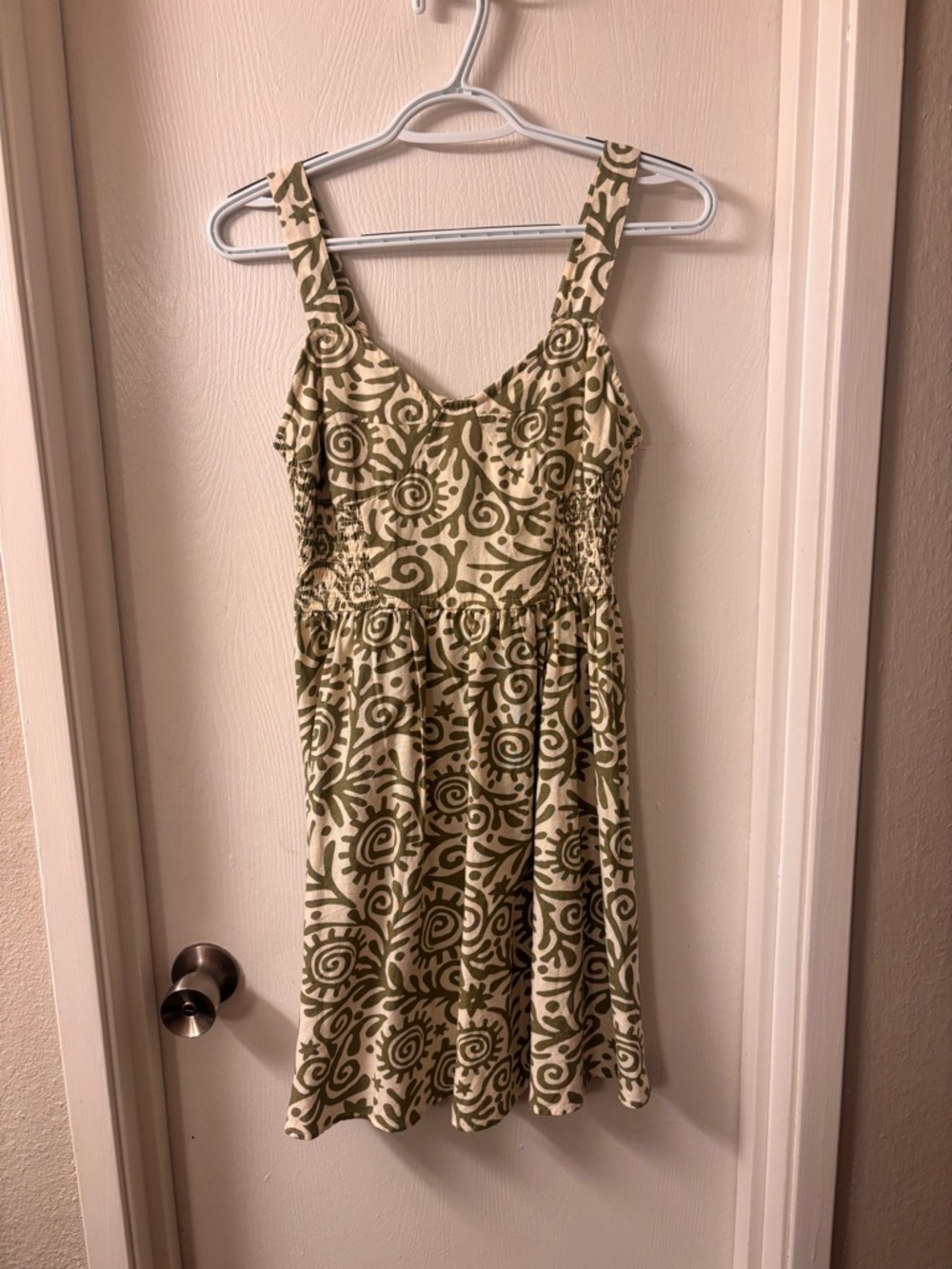 Japna Olive Green Patterned Mini Dress